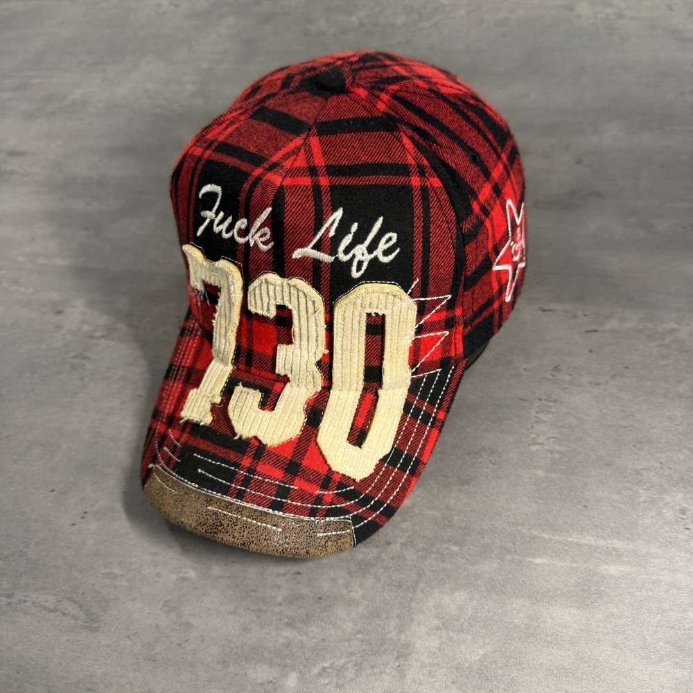 Asspizza Hat Red Black Plaid 730 Austin Babbitt F**k Life Distressed Cap